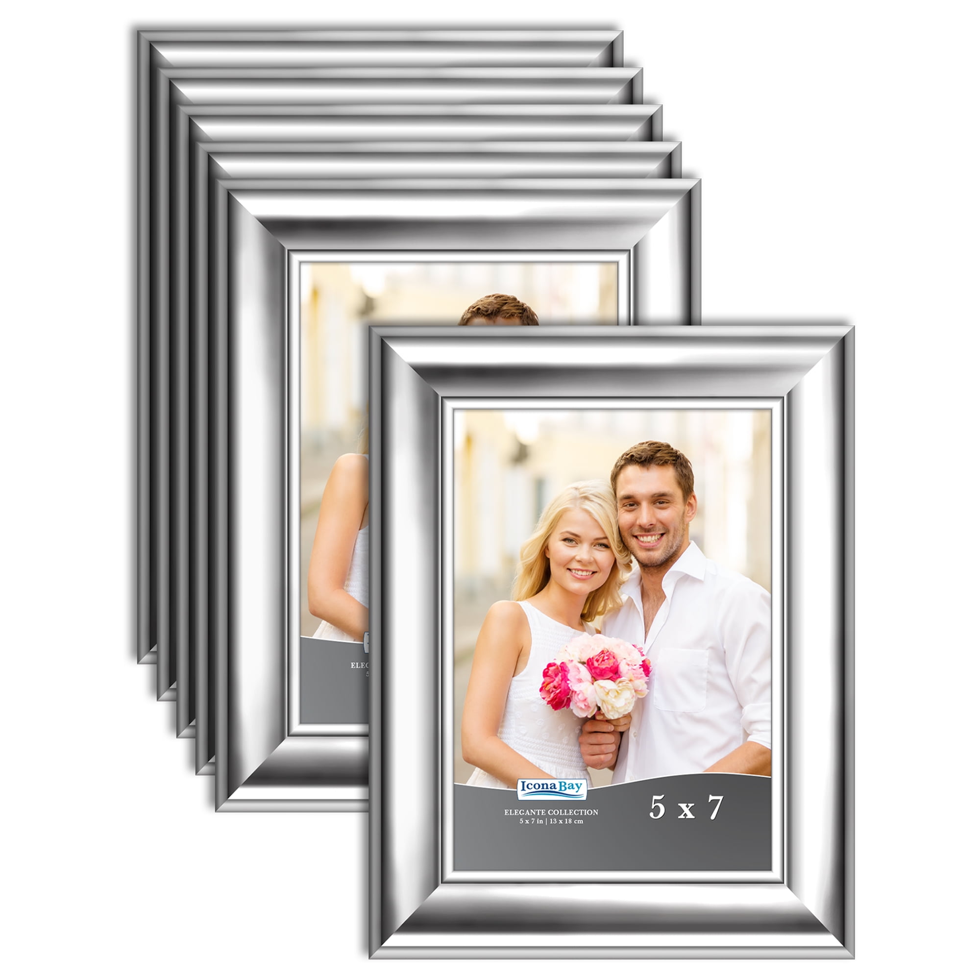 Icona Bay 5x7 Silver Picture Frame, Glam Style, 6 Pack, Elegante