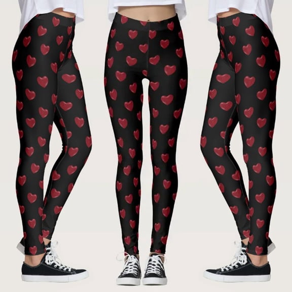 Warm Leggings For Women Valentine Heart Graphics Stretchy Velvet Yoga Pants Cozy Soft Casual Tights Tummy Control Hiking Trousers Black L