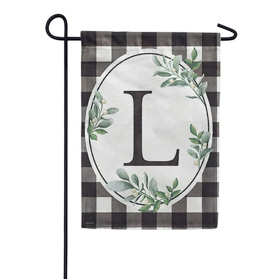 Carson Monogram Garden Flag - Buffalo Check L, 12.5x 18 Inch Outdoor Decorative Yard Holiday Seasonal Flag, Buffalo Plaid Black and White Checkered Flag, Monogram Letter L Flag