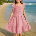 thumbnail image 2 of Girls Flowy Dress Girls Elegant Ruffle Sleeve Midi Dresses Ruffle Sleeve Smocked Flowy Dress Sleeveless Sundress Girls Short Flowy Dress 7Y, 2 of 9