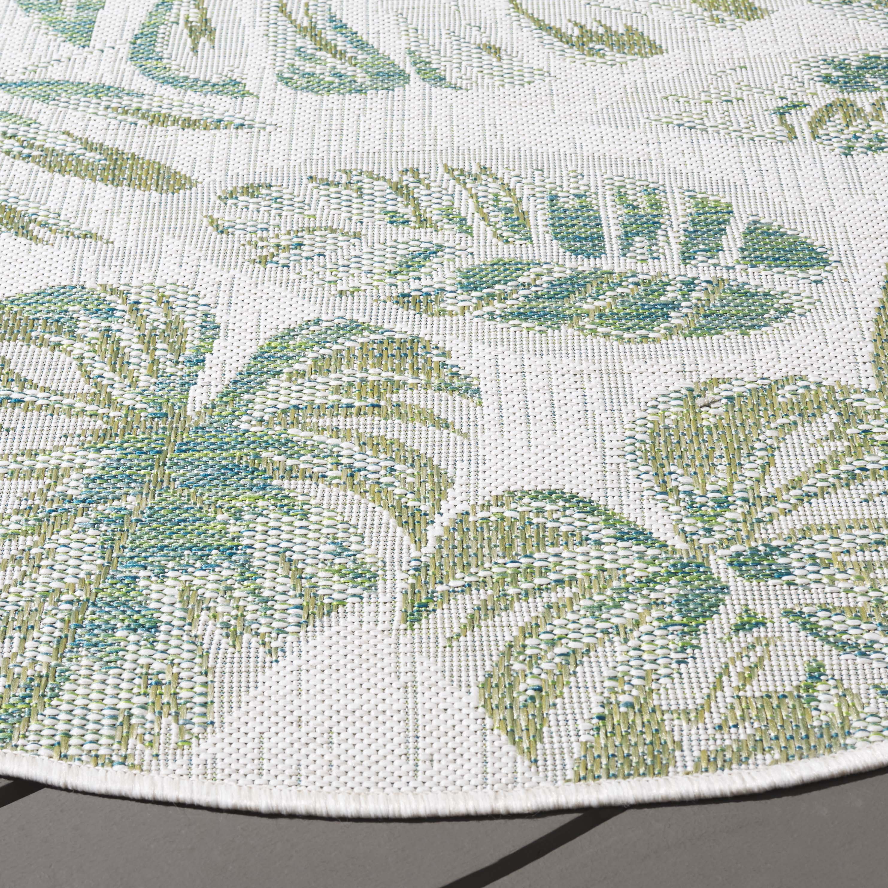 SAFAVIEH Courtyard Jaylen Botanical Indoor/Outdoor Area Rug, Ivory/Green, 6'7" x 6'7" Round