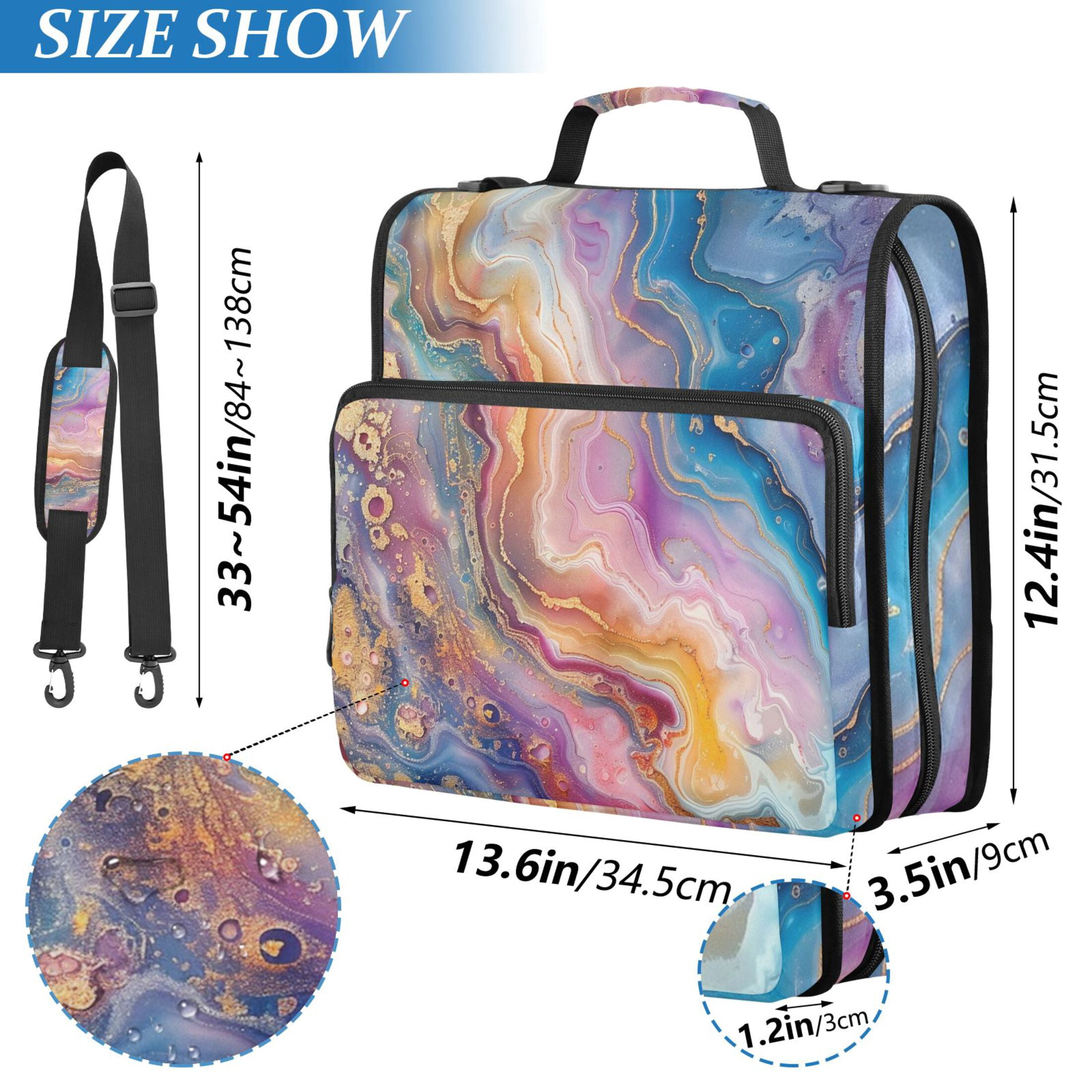 3 Ring Zipper Binder with Shoulder Strap Waterproof Trapper Keeper 2 Inch D-Ring 500 Sheets Capacity Colorful Marble