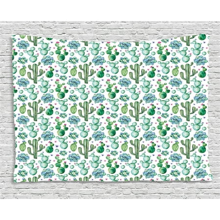Hand Painted Pear Cactus Decor Tapestry, Hand Painted Exotic Plant Collection Saguaro Prickly Pear Succulents Spines, Wall Hanging for Bedroom Living Room Dorm Decor, 60W X 40L Inches, Multicolor, by Ambesonne ()