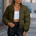 thumbnail image 6 of Smupbvky Women Cropped Puffer Jacket Lightweight Quilted Zipper Coat Stand Collar Winter Warm Bubble Outerwear (M, Army Green), 6 of 7