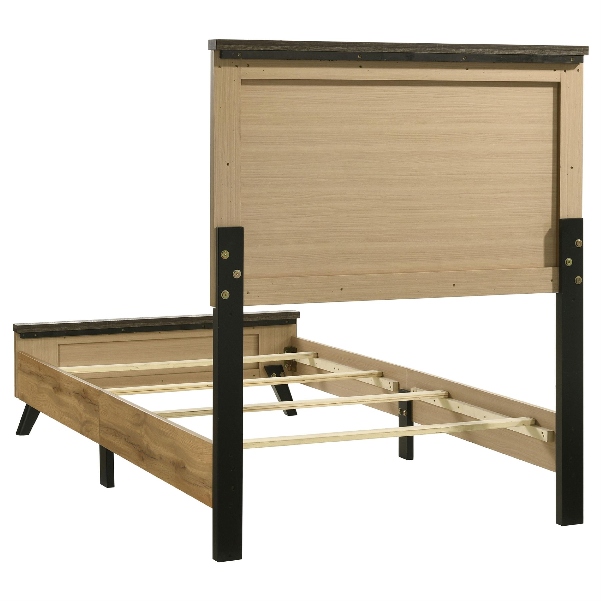 Wemy 5 Piece Twin Size Bed Set-Rustic Brown Pine Wood-Tapered Legs