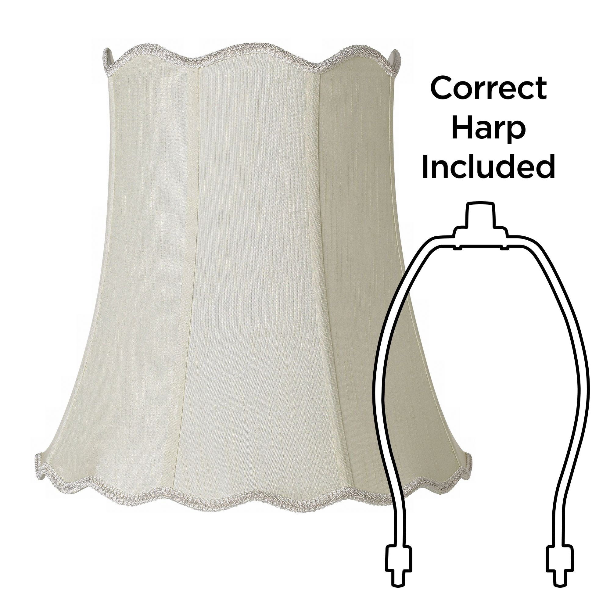 Imperial Shade Set of 2 Scallop Bell Lamp Shades Cream White Large 12" Top x 18" Bottom x 17.5" High Spider Harp Finial Fitting