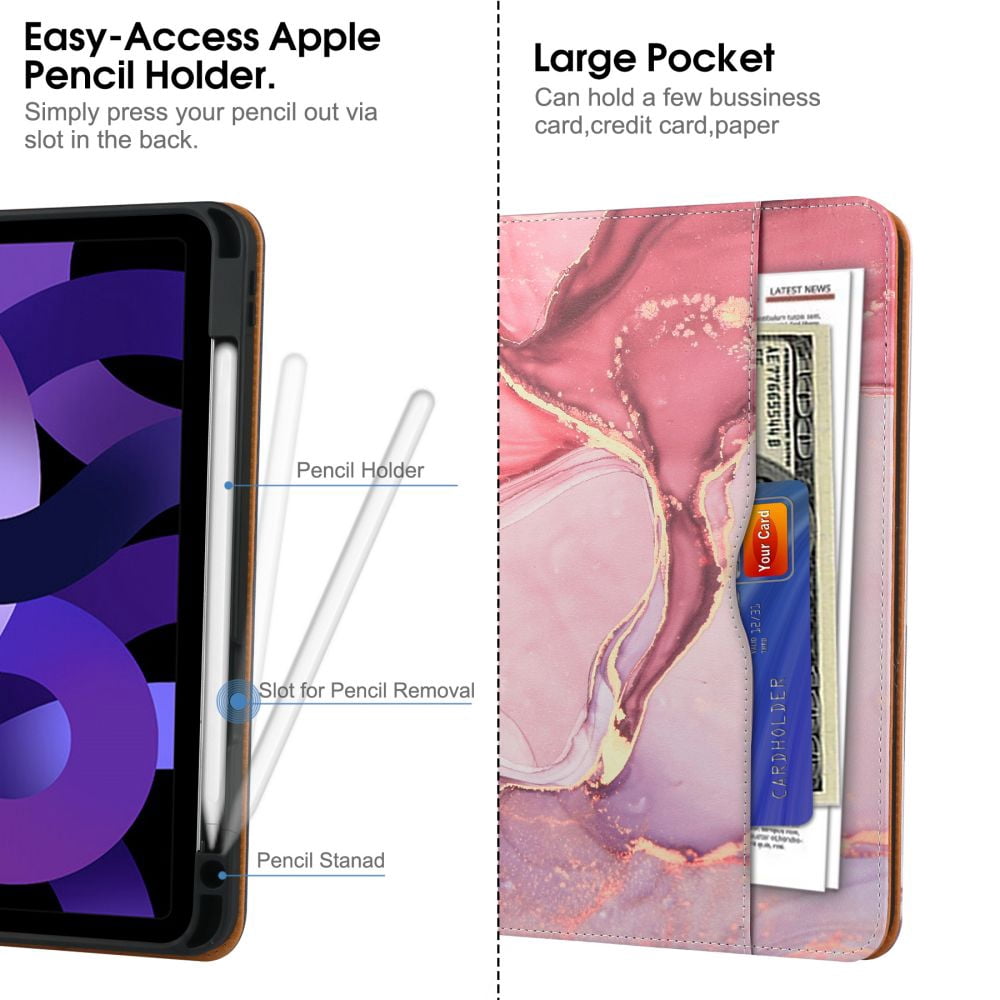 iPad Pro 12.9 Case 2022/2021/2020/2018, iPad 12.9 Inch Pro Case 6th/5th/4th/3rd Generation w/Pencil Holder, Folio Stand Protective Cover w/Auto Sleep/Wake, Multiple Viewing Angles, Pink Cloud