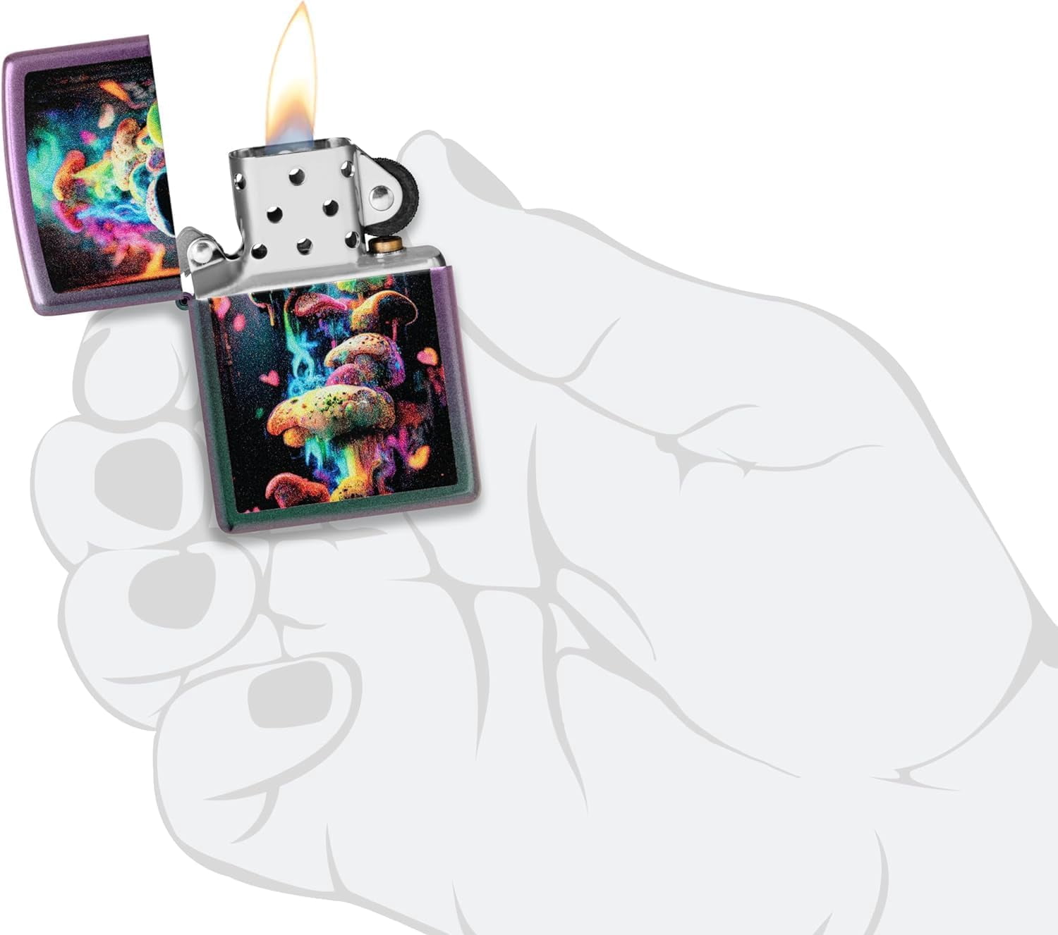 Zippo Lighter - Custom Message Engrave Colorful Mushrooms - Iridescent 48929