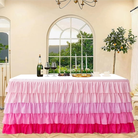ANHXN  Table Skirt Tutu Ruffled Chiffon Tablecloth For Rectangle Wedding Baby Shower Girls Birthday Party and Cake Dessert Table Decorations.Different colors and specifications to choose from