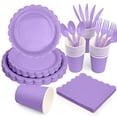 thumbnail image 3 of Inadays 175Pcs Disposable Party Supplies Includes Purple Paper Plates Cup Napkins Forks Spoons Knives, Dinnerware Set for Garden Party Birthday BBQ Baby Shower Wedding, Serve 25 Guests, 3 of 7