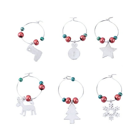 

NUOLUX 6pcs Wine Glass Charms Rings Christmas Themed Glass Drink Markers Tags Wire Hoops Party Favors Supplies (Style 1)