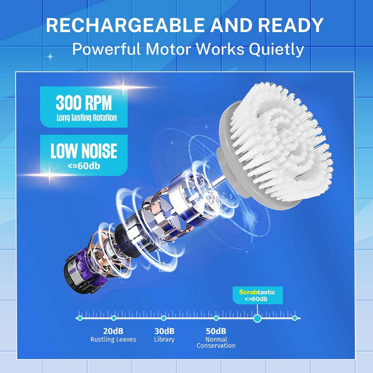 Bell + Howell Scrubtastic Express Blue Rechargeable Handheld Power Scrubber – Cordless Bathroom Cleaner