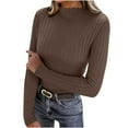 thumbnail image 2 of YHAJDS Blouses for Women Long Sleeve Shirts Turtleneck Long Sleeve Ribbed Knit Slim Warm Layering Base Tops, 2 of 8