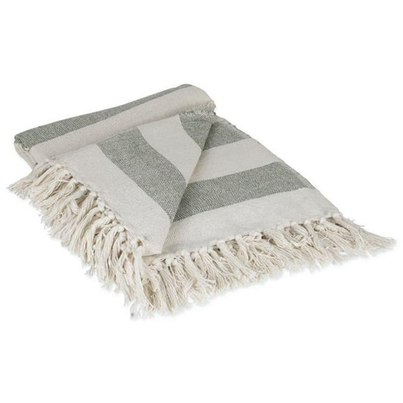 Design Imports CAMZ10177 Cabana Stripe Throw - Artichoke & Off White