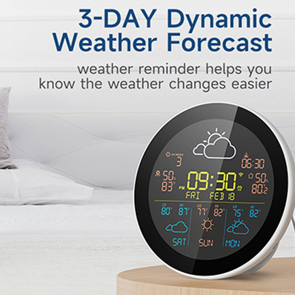Tuya WiFi Weather Station Color Screen APP Control Indoor Outdoor  Thermometer Hygrometer 5 Days Weather Forecast 3-Alarms Clock