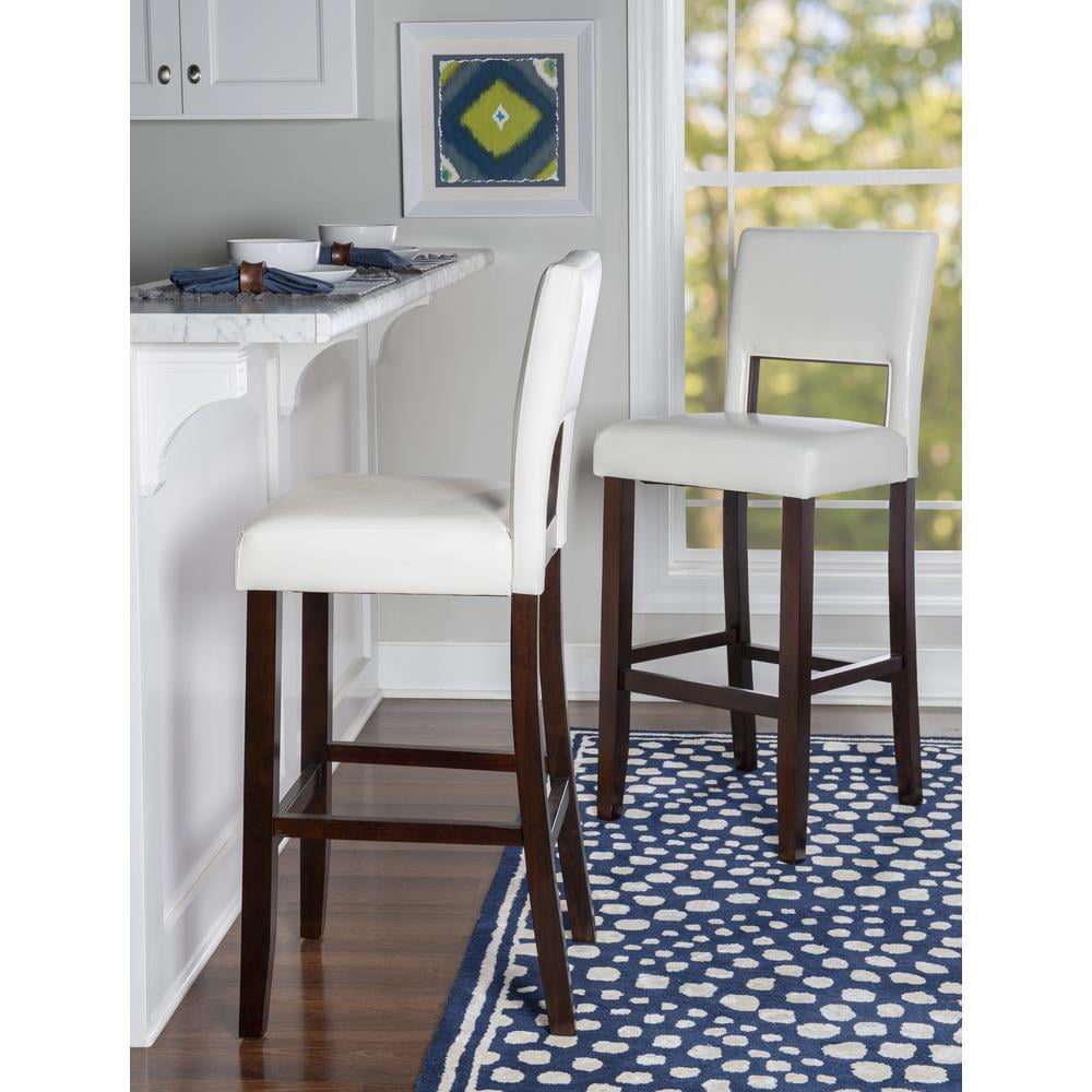 Linon Vega 30" Mid Back Indoor Upholstered Bar Stool, Espresso/ White Faux Leather