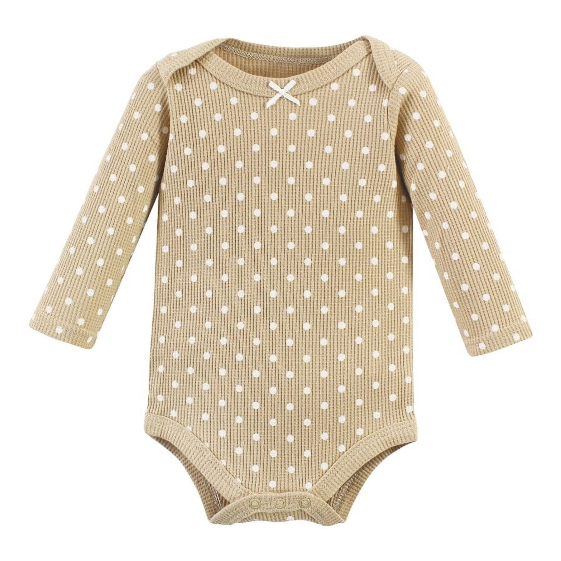 Hudson Baby Infant Girl Thermal Long Sleeve Bodysuits, Acorn Botanical, 3-6 Months