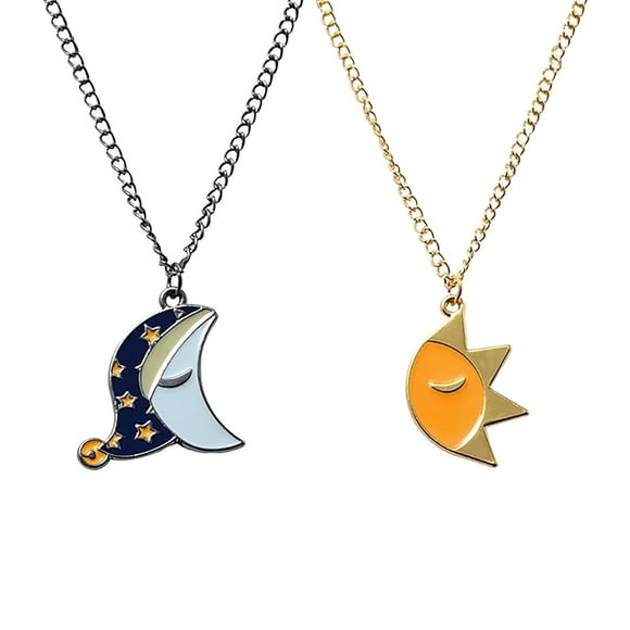 Hearth & Gear Couple Sun And Moon Patchwork Cartoon Necklace Sun And Moon Metal Oil Couple Necklace Pendant Necklace Chain for Men Jewelry Long Necklace for Women Women's Necklaces Long Necklace