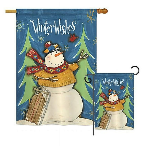 Breeze Decor BD-WT-H-114158-IP-BO-D-US18-WA H114158-BO Winter Wishes Snowman Wonderland Impressions Decorative Vertical 28 x 40 in. Double Sided House Flag