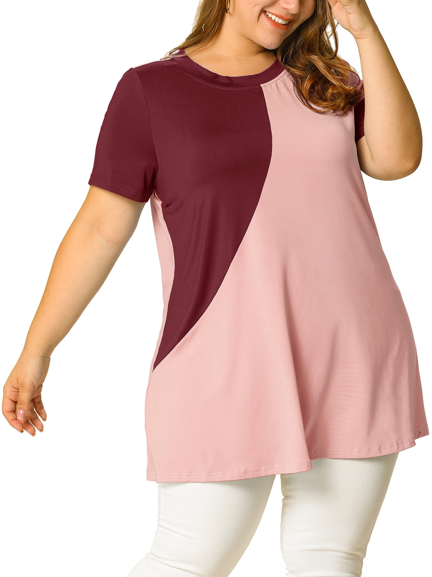 jorden locker subtraktion Women's Plus Size Summer Color Block Blouse Short Sleeve Tunic Top -  Walmart.com