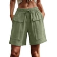 thumbnail image 2 of Cagogo Women Cargo Elastic Waist Bermuda Pants with Pockets Casual Loose Fit Vacation Beach Shorts Summer Travel Utility Trousers Relaxed Outdoor Wear, Army Green 2XL, 2 of 6