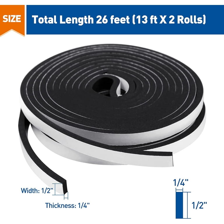 Foam Seal Tape 26 Feet Long, 1/2 inch Wide x 1/8 inch High Density Foam Strip Weather Stripping for Door and Window,Insulation Foam Window Seal