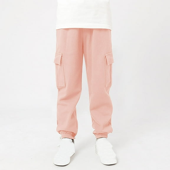 gljltg Boys Cargo Joggers Pants Elastic Waist Casual Jogging Trousers Bottom for Kids