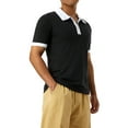 thumbnail image 6 of Men's Short Sleeve Polo Shirts Quarter-Zip Casual Slim Fit Lapel Neck Contrast Color Basic Designed Shirts, 6 of 9