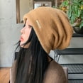 thumbnail image 3 of Riguas Women Winter Hat Beanie Baggy Knitted Soft Elastic Thick Plush Letter Decor Anti-slip Decorative Heat Retention Solid Color Lady Outdoor Cap, 3 of 7