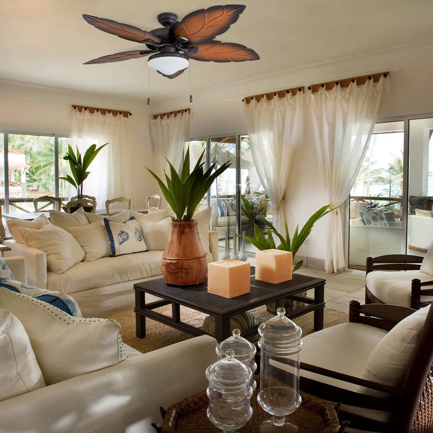 Prominence Home 50828 35 Delray Tropical 52 Inch Bronze Prominence Home 50828 35 Delray Tropical 52 Inch Bronze Damp Rated Ceiling Fan Globe Mocha Blades And Bluetooth Capable Remote