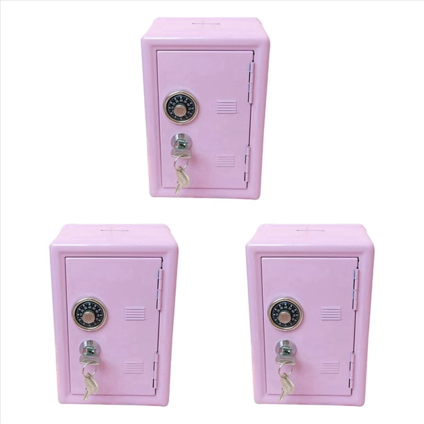 3X Bancos de Dinero de NiñOs, Mini Caja Fuerte de Regalo ContraseñA con Llave de Metal Almacenamiento Armario Adorno para el Hogar