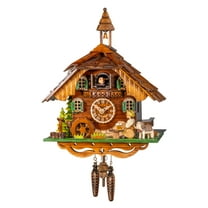 Quartz Cuckoo Clock Black Forest house with moving beer drinker and mill wheel, with music