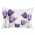 thumbnail image 2 of Purple Tulip Floral Throw Pillow Covers, Pastel Country White Wildflower Soft Breathable Pillow Cases with Invisible Zipper for Sleeping, Queen Size Pillowcases for Couch Bed Sofa Chair 20x30 Inches, 2 of 6