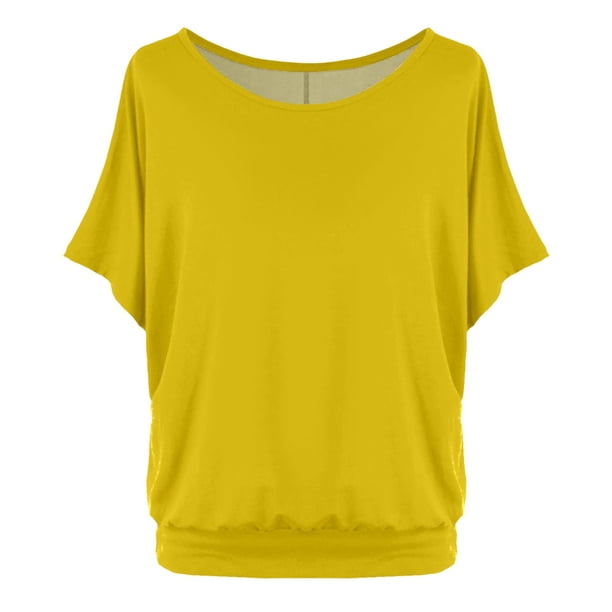 Camiseta oversize de mujer con mangas murciélago y manga corta - Poliéster, cuello redondo, liso/estampado floral, S-XXL para uso informal/de oficina