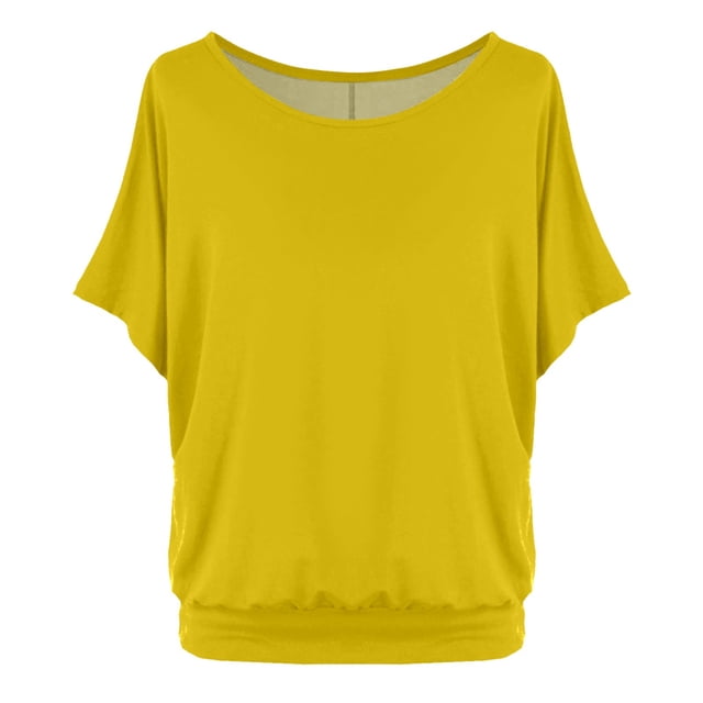 Camiseta oversize de mujer con mangas murciélago y manga corta - Poliéster, cuello redondo, liso/estampado floral, S-XXL para uso informal/de oficina