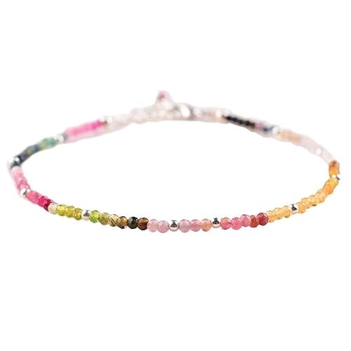 Multi Tourmaline Micro Beads Bracelet Handmade Gemstone Jewelry Energy Giving Gemstone Full Beads Dainty Crystals Necklace Jewelry for Women, Chakra Healing 8 Inch