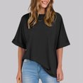 thumbnail image 5 of Women's T-Shirts Sevevn Women's Casual Crewneck Short-Sleeved Solid Color Loose Short Loose T-Shirt, 5 of 8