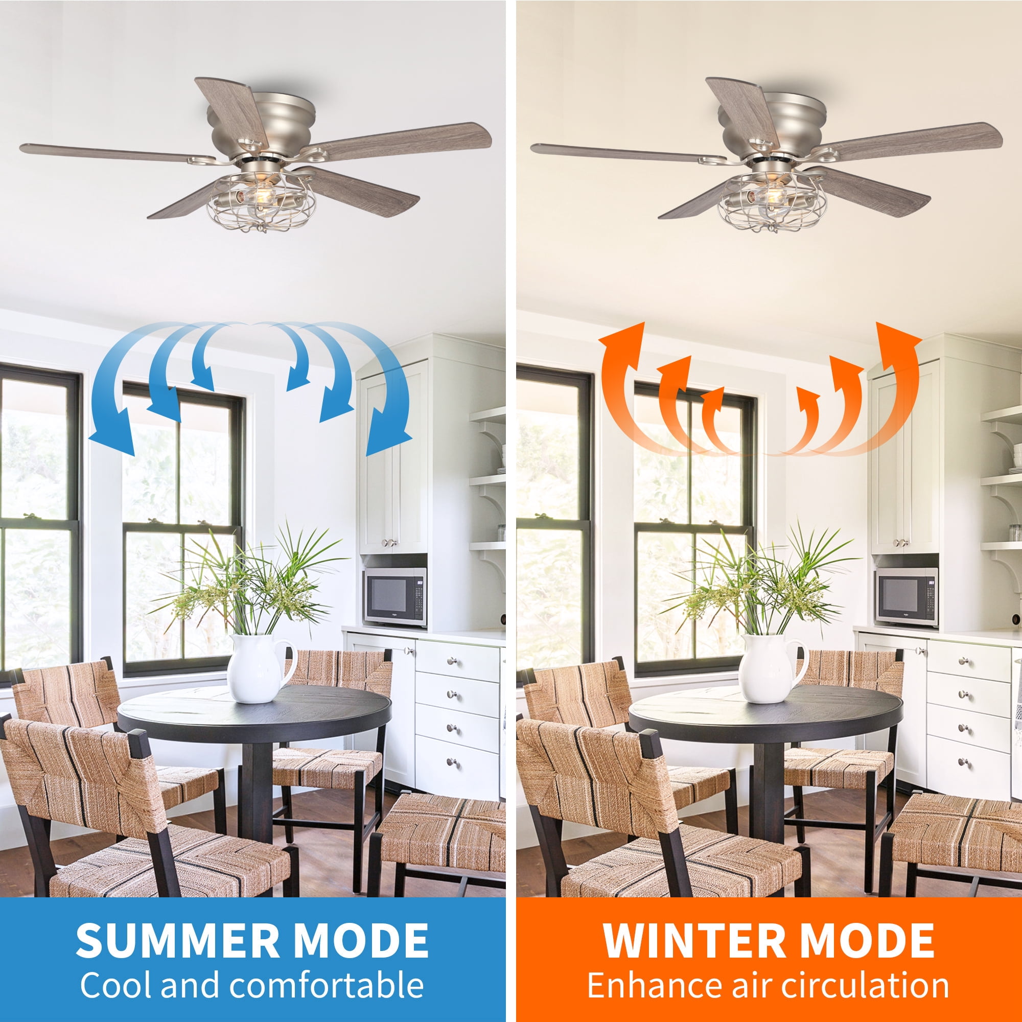 Flush Mount Ceiling Fan with Lights Low Profile Ceiling Fan 5 Reversible Blades Remote Control, 48 inch