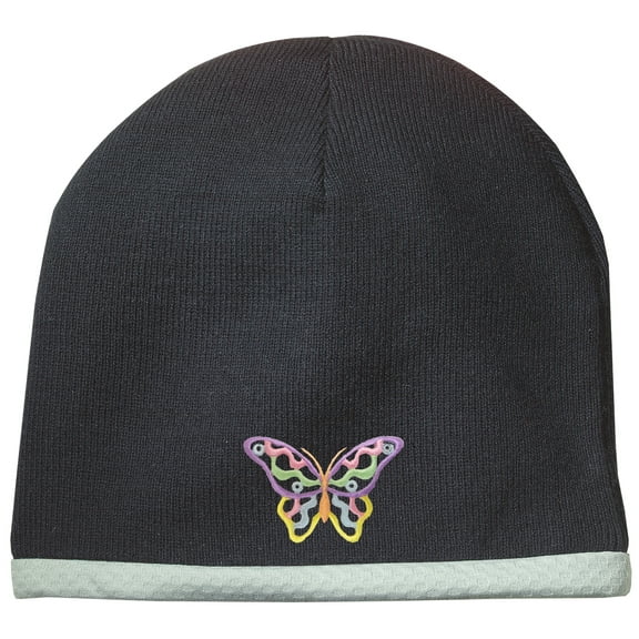 Pastel Butterfly Patch Performance Beanie Hat - Black