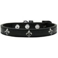 thumbnail image 1 of Argent Fleur de Lis Widget Chien Collier Noir Taille 16, 1 of 2