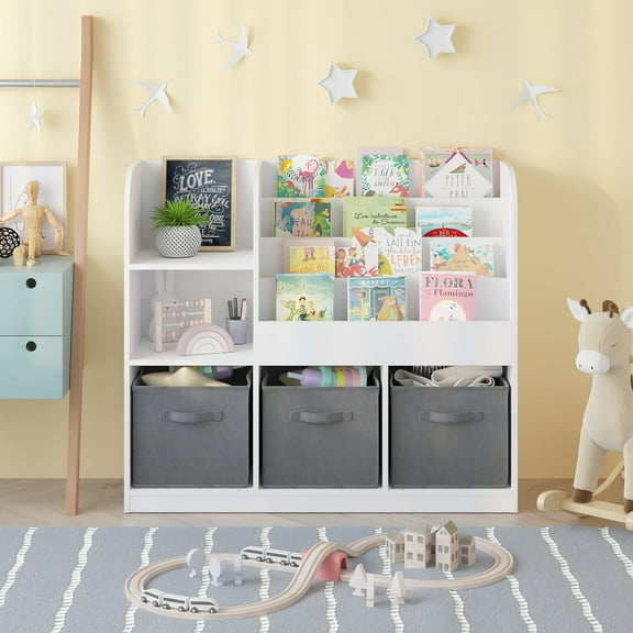 Toy Bins for Kids Organizer, SHINPT Small Bookshelf for Kids, Toddler, Kids Bookshelf and Toy Storage, Nursery Bookshelf with Fabric Drawers, Kids Book Storage for Bedroom, Playroom, Livingroom