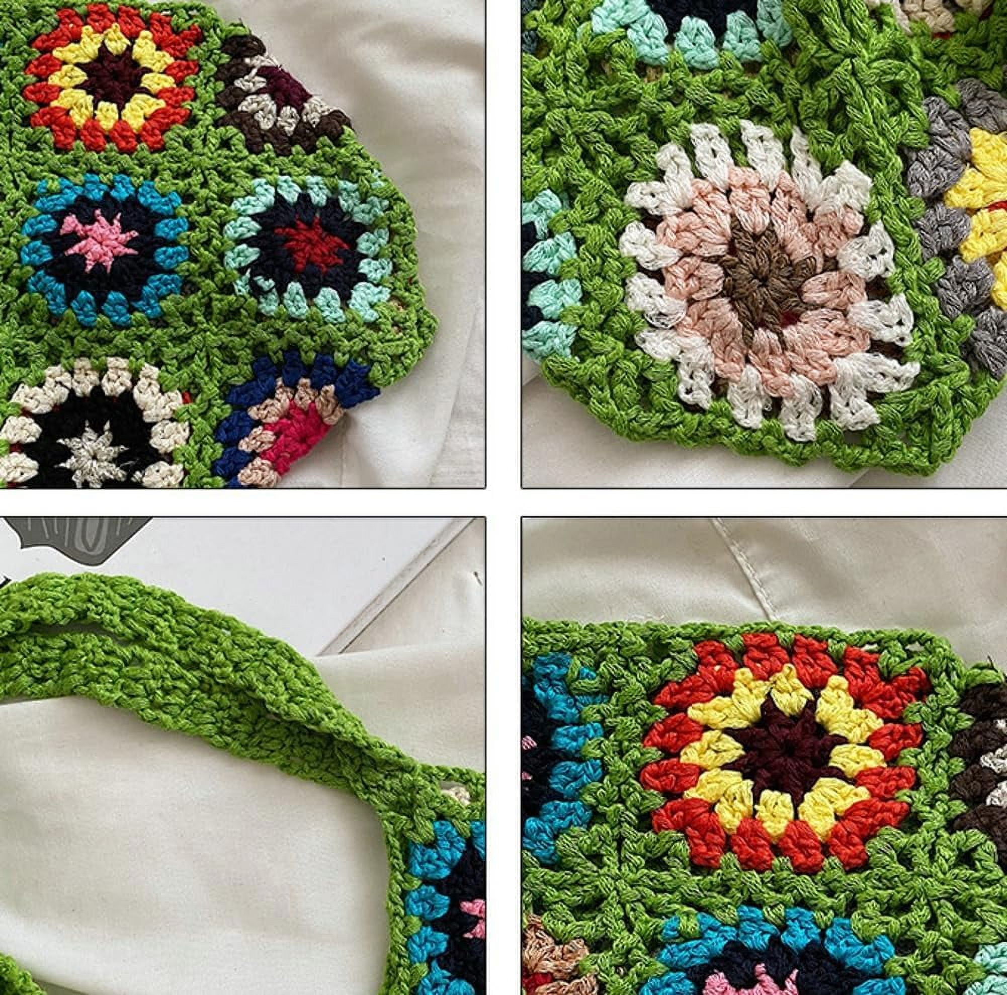 Kukuzhu Cute Floral Knitted Shoulder Bag Women Aesthetic Fairy Y2k Hobo Bag Crochet Small Hand Woven Beach Mesh Tote Purse
