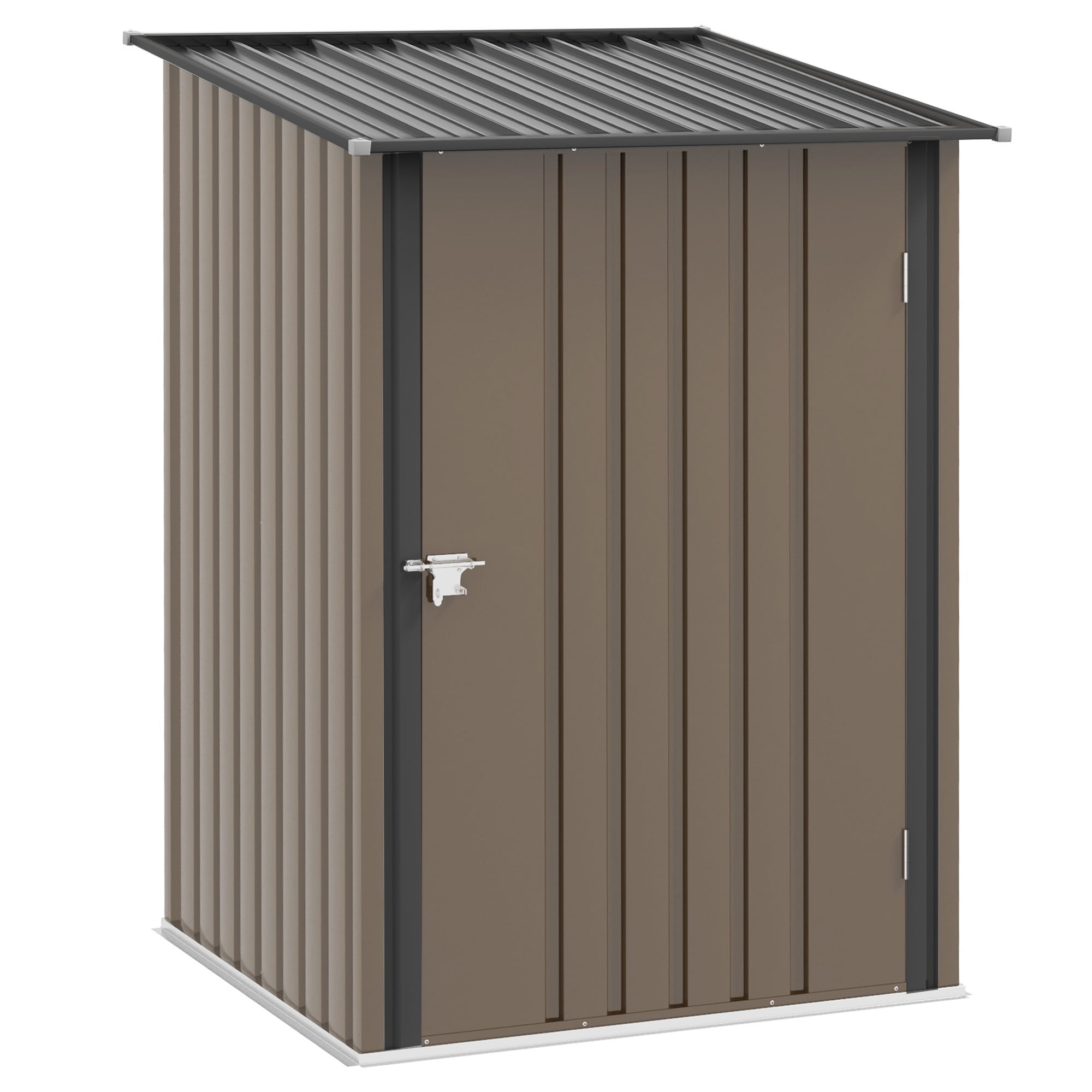 Outsunny Metal Outdoor Storage Shed with Lockable Doors, 3.3' x 3.4', Brown