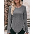 thumbnail image 2 of SHIBEVER Women Tops Fall Plus Size Casual Long Sleeve Tops Crewneck Loose T Shirts Trendy Soild GRAY Knit Tunic Blouses for Women Size XXL, 2 of 5