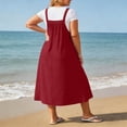 thumbnail image 6 of Tqcoqu Overall Dress for Women Loose Pleated Button Straps Maxi Dress Square Neck Barrel Casual Dresses,Wine,Women's XL-XXXXXL, 6 of 8