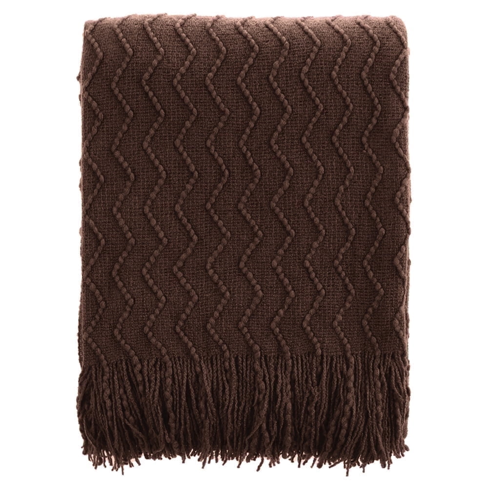 Battilo Brown Throw Blanket for Couch Bed Sofa,Boho Decorative Chocolate Brown Knit Throw,50"x60"