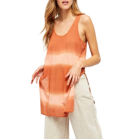 WE THE FREE Womens Orange Acid Wash Sleeveless Scoop Neck Tank Top Juniors S