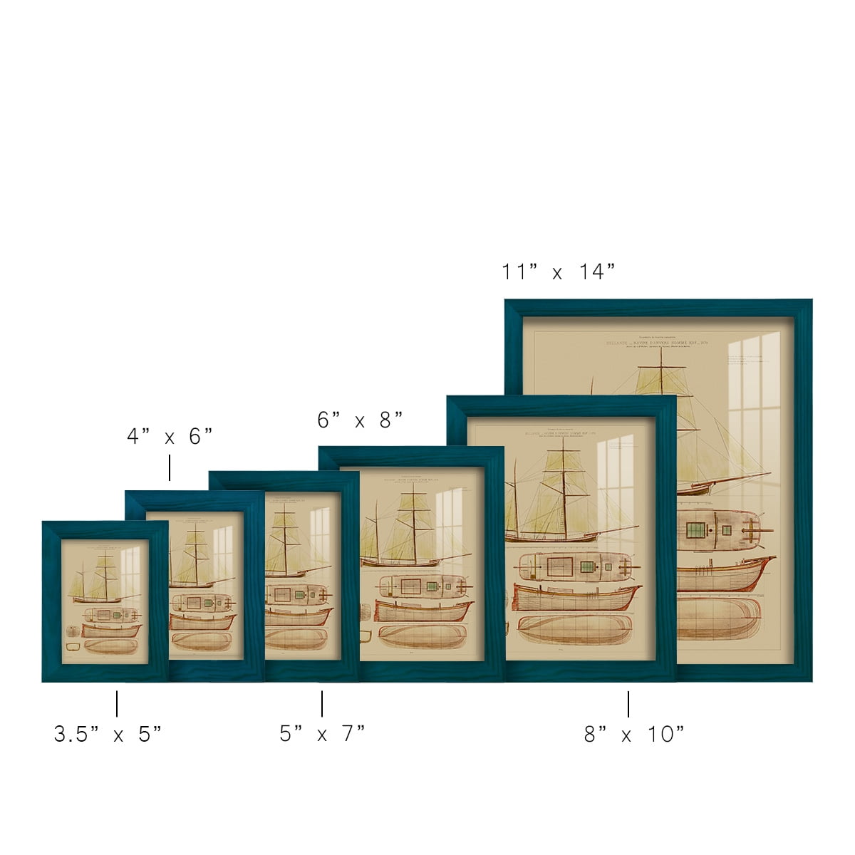 Antique Ship Plan IV -Framed Print w/glass-Ocean Blue