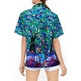 thumbnail image 2 of LA LEELA Women's Beach Halloween Costumes Blouse Shirt Hawaiian Spooky Tree Print Tops Short Sleeve Button Down Holiday Party Shirts for Women S Graveyard Tree Haunted Blue, 2 of 5