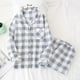 thumbnail image 4 of De moda a cuadros 100% gasa de algodón amantes conjuntos de pijamas de los hombres de las mujeres de Primavera de manga larga informal japonés pijamas Homewear, 4 of 4